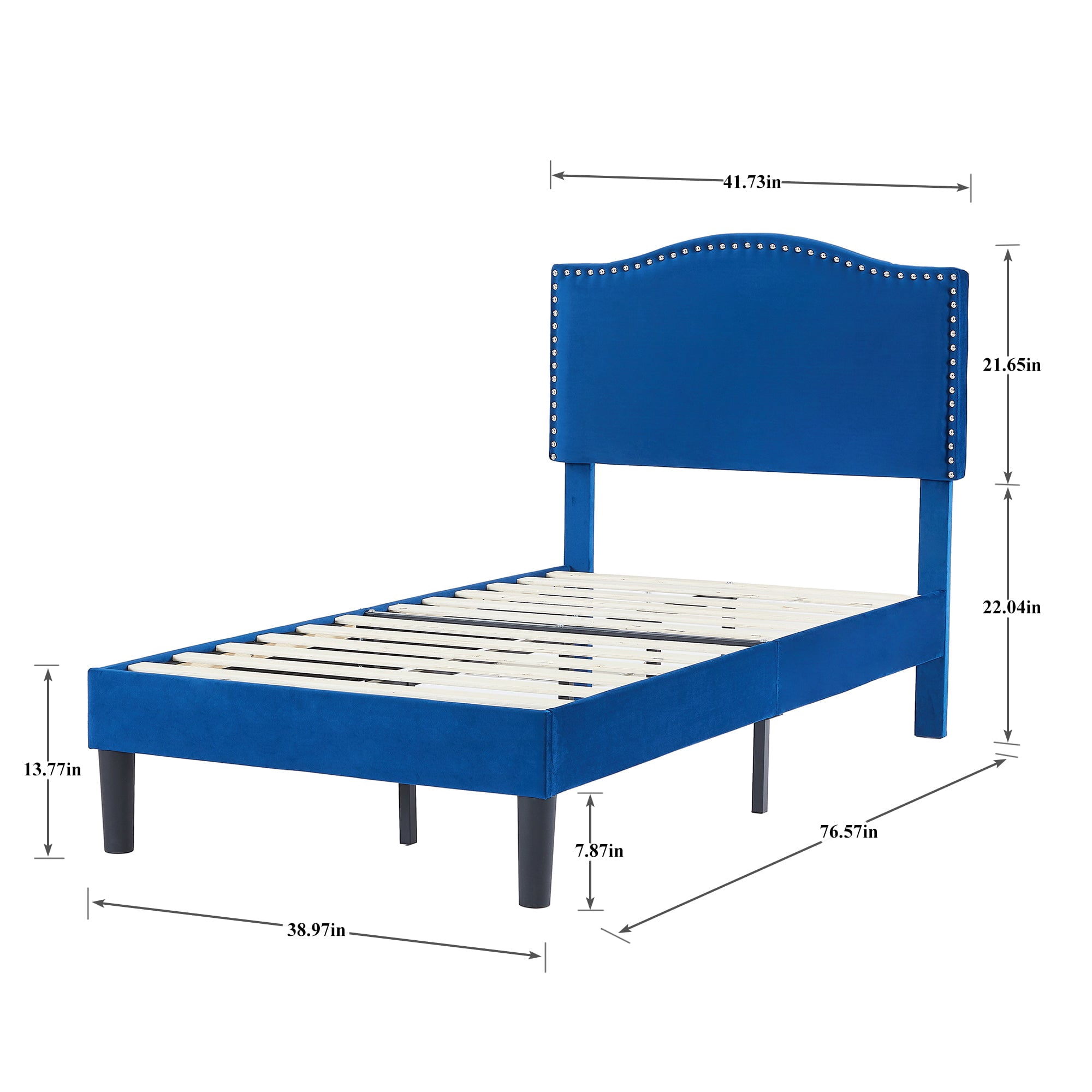 Javlergo Twin Size Bed Frame, Upholstered Platform Bed Frame with Adjustable Headboard, Easy Assembly, No Box Spring Needed, Non-Slip and Noise-Free with Strong Wood, Dark Blue