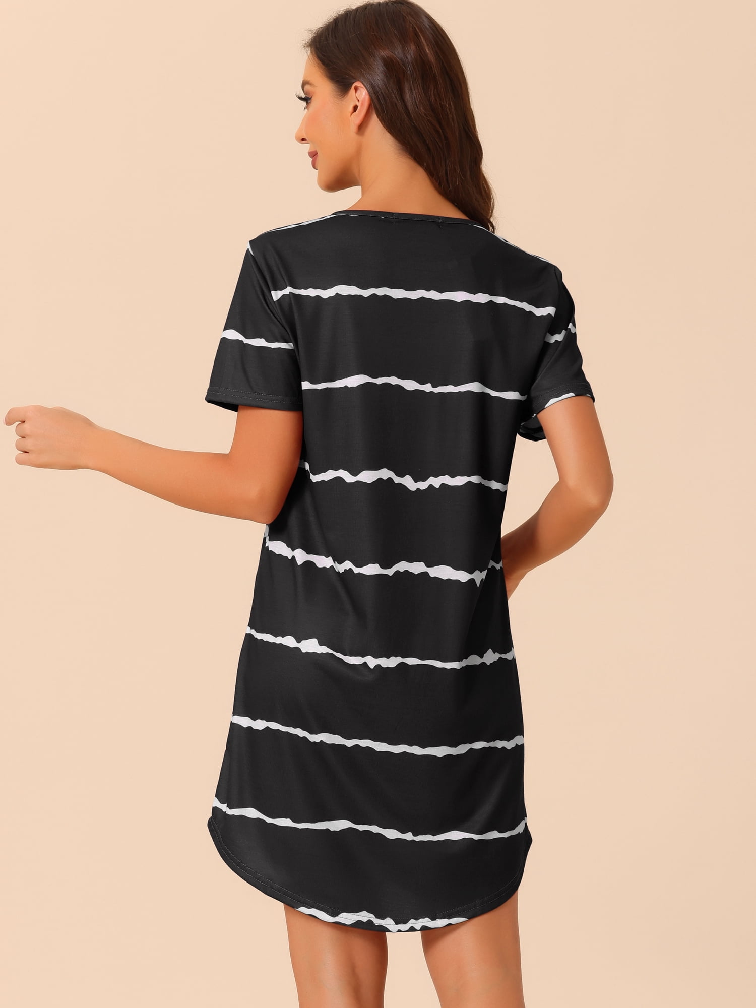 DARING DIVA Women's Round Neck Striped Short Sleeve Sleepshirt Nightgown XL Black