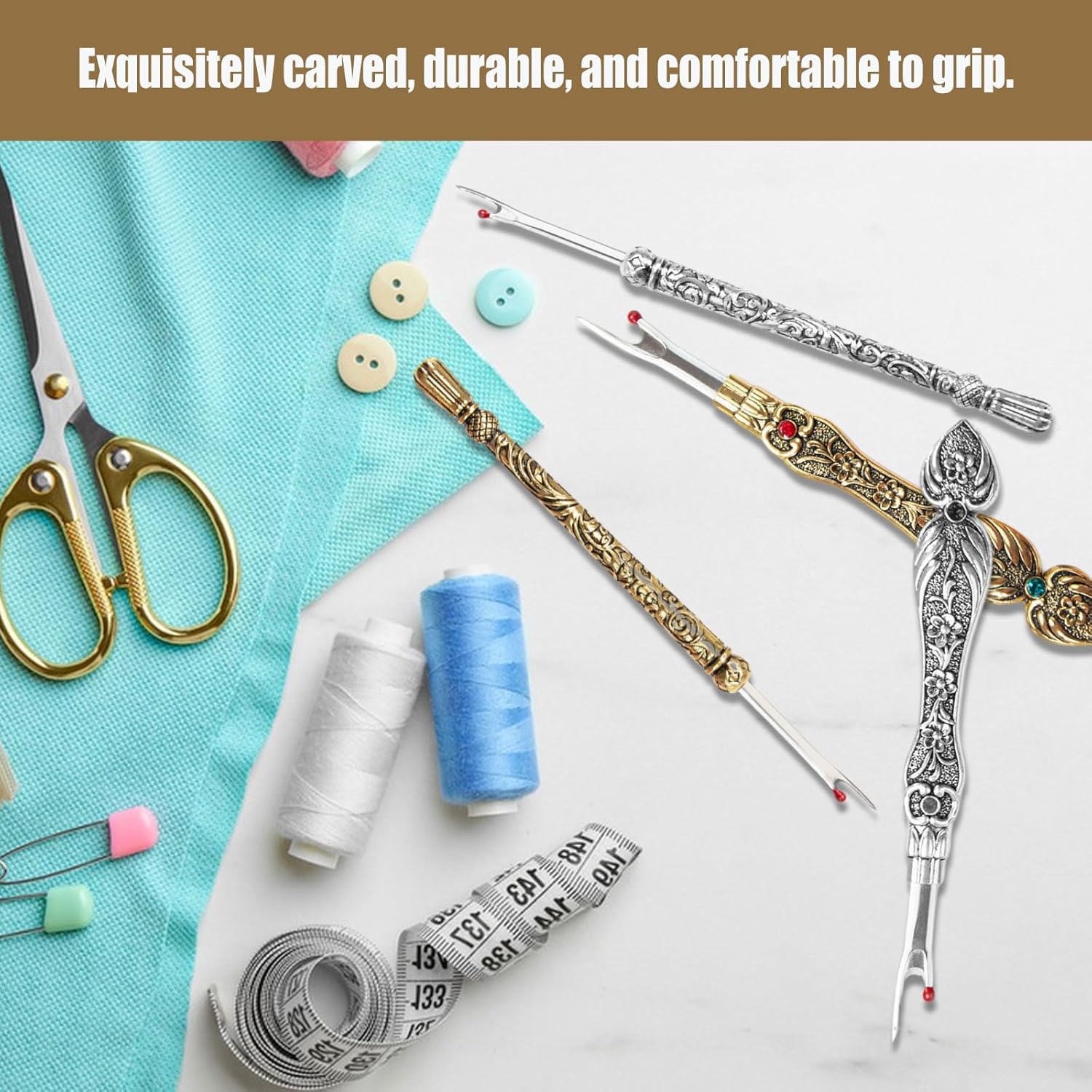ABPETE 4 PCS Sewing Seam Ripper Vintage Stitch Eraser Retro Alloy Unpicker Quick Stitch Removal & Hole Cutting Remover Tool for Suture Removal Sewing Accessory Tools