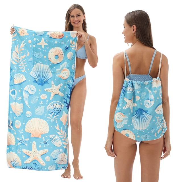 Toalla de playa 2 en 1 Toalla extragrande Toalla de fibra fina Se transforma en una mochila de almacenamiento Toallas de baño de fibra