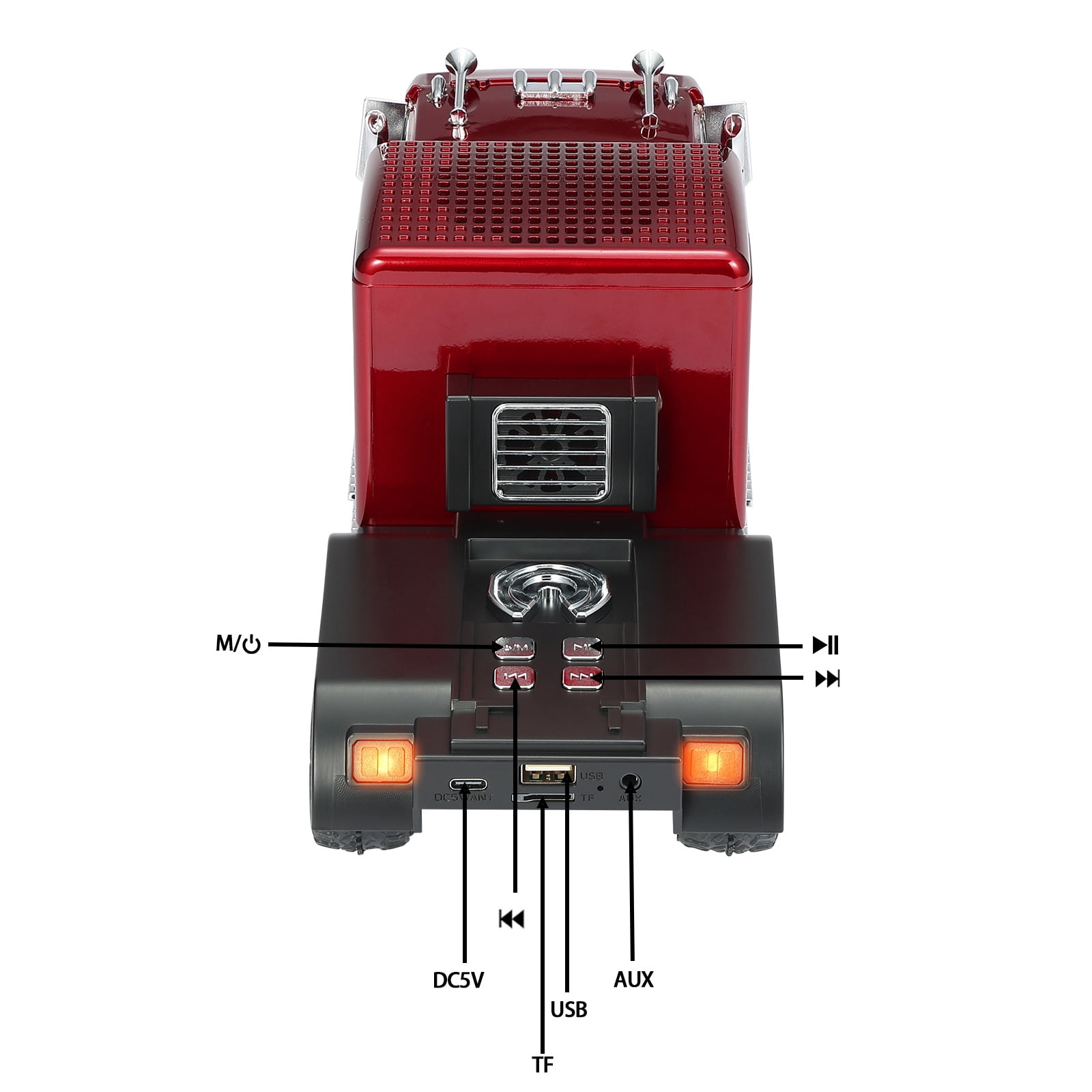 WSTER WS-570 Big Truck Model Bluetooth Speaker with USB TF Card AUX FM Radio TWS Pairing for Home OutdoorBeach Stereo Audio Subwoofers Birthday Gift(Red）