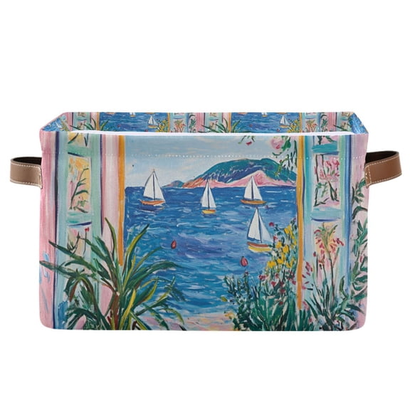 Yayeee Canvas Storage Basket with Handles for Shelves Fabric Bins Closet Organizer, Seaside Door