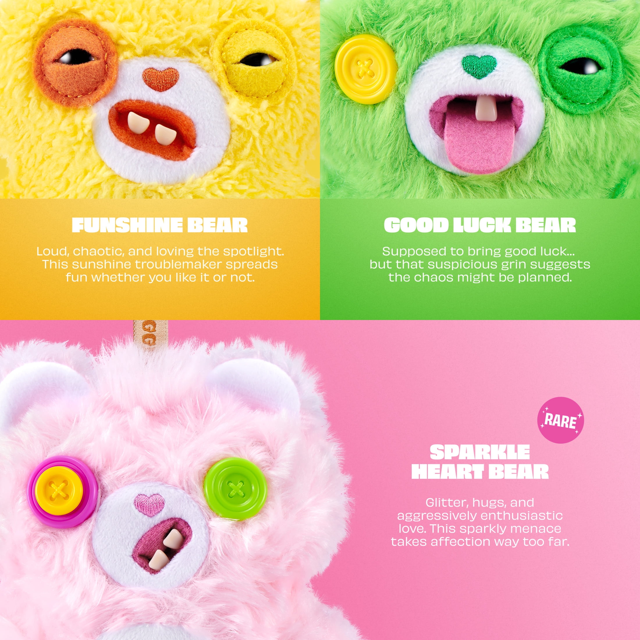 Fuggler Care Bear Keyring 5 Inch Plush Collectible Accessory by ZURU Featuring Funny Ugly Monster Design with Clip-On Key Ring, Perfect for Bags, Backpacks, and Fans