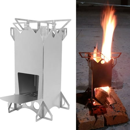 Réchaud Bois Acier Inox Poêle De Camping Pliable En Acier Inoxydable - BBQ Feu De Bois Portable Pour Randonnée Et Plein Air Réchaud à Bois