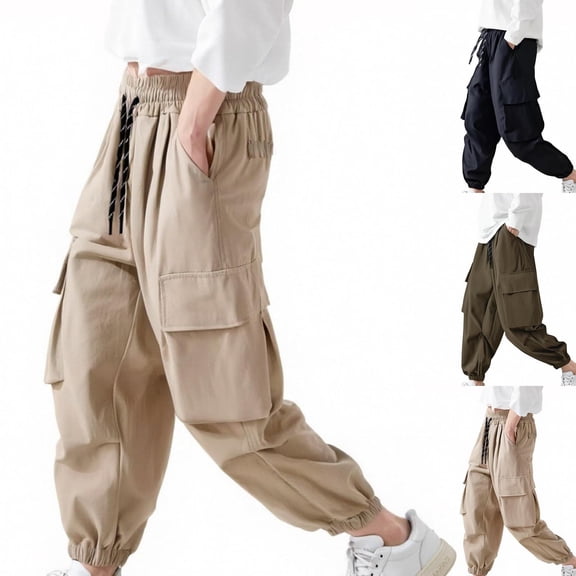 HOMADLES Boys Baggy Cargo Pants 14-16 Elastic Waist Quick Dry Hiking Trousers Relaxed Fit Summer Lightweight Sweatpants Black Size 6 Years