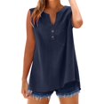 thumbnail image 6 of DORKASM Womens Linen Tops V Neck Loose Fit Lightweight Tshirt Sleeveless Solid Color Casual Vocation T-Shirts Button Down Flowy Summer Tank Tops Navy XL, 6 of 6