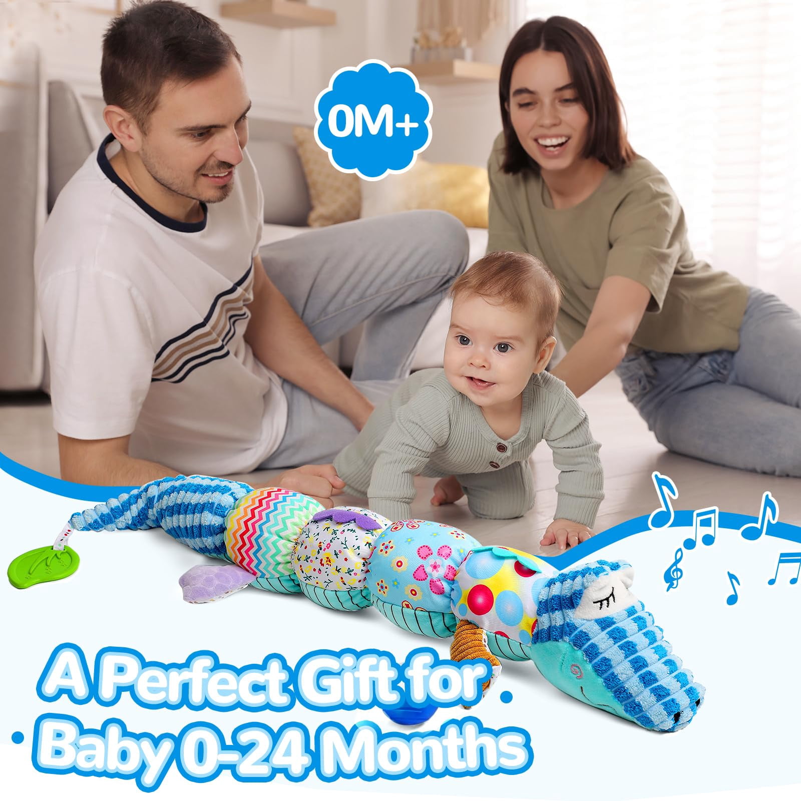 Baby Toys Musical Crocodile,Infant Toys Stuffed Animals with Ruler Design,Baby Boy Toys 6 to 12 Months,Infant 3 4 5 7 8 9 Months Old Baby Toys