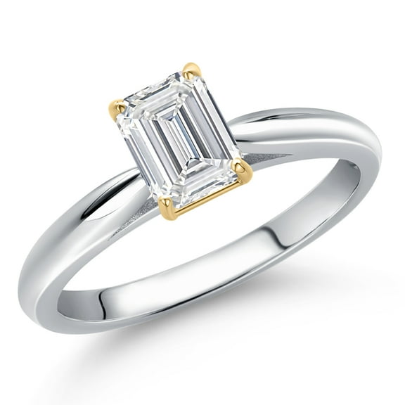 Gem Stone King 925 Silver and 10K Yellow Gold Lab Grown Diamond Engagement Ring for Women | 0.65 Cttw | Emerald Cut 6X4MM | DEF Color | VVS-VS Clarity (Size 5)