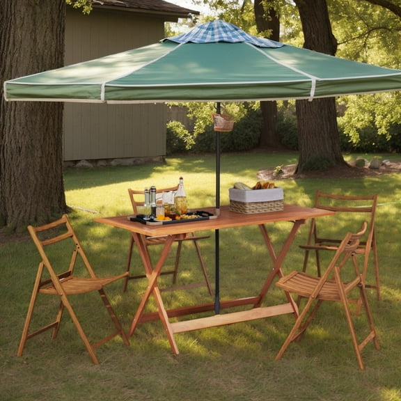 Spaco 54.5x27.5 Inch Patio Dining Table, Teak Finish Table with Umbrella Hole, Extendable Table for Patio, Garden, Backyard, Brown