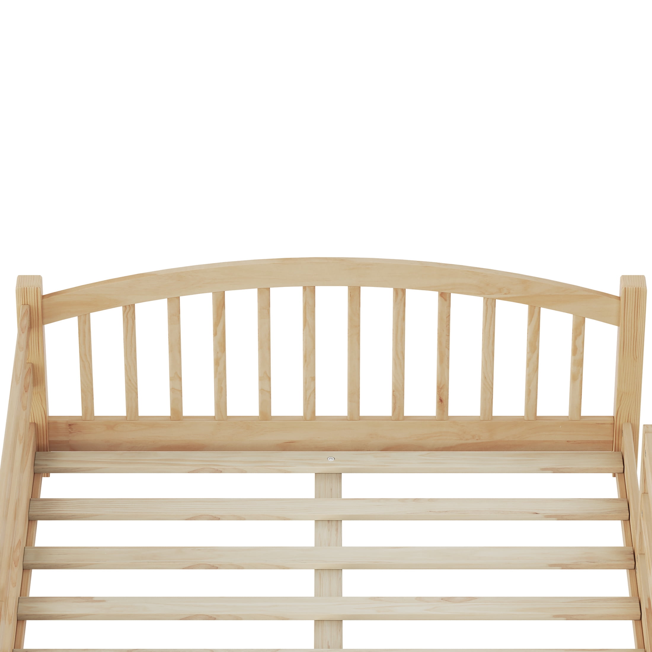 Noble House Full Floor Bed with Slats, Safety Guardrails, Solid Wood Frame, Natural