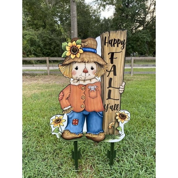 Scarecrow Hugs Wood Sign Fall Yard Art