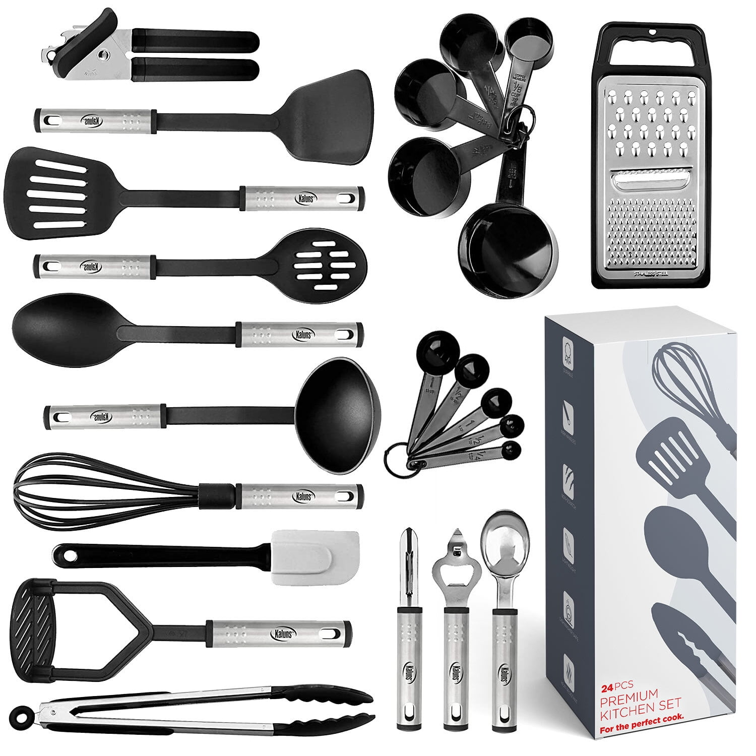 Marte 304 Stainless Steel Kitchen Cooking Utensils Set,6 Pcs All Metal Professional Cooking Tools Set,Matte Heavy Duty Cooking Uten