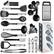 EatEx Kitchen Utensil Set 24 Nylon Stainless Steel Utensil Set, Non-Stick and Heat Resistant Cooking Utensils Set, Kitchen Tools - Black