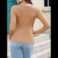 thumbnail image 4 of Camiseta de Cuello en U para Mujer, Camiseta de Larga de Color Liso, Suave, Elástica, Ropa Informal, Básica Caqui XL, 4 of 10
