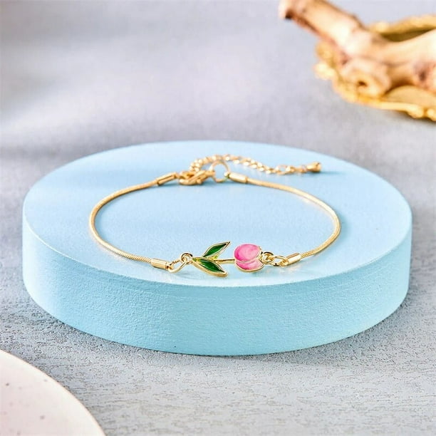 Pulsera de lujo con diseño de flor de tulipán para mujer, brazalete con dijes de flores coloridas esmaltadas, estilo coreano, estética Vintage, regalo de joyería de fiesta
