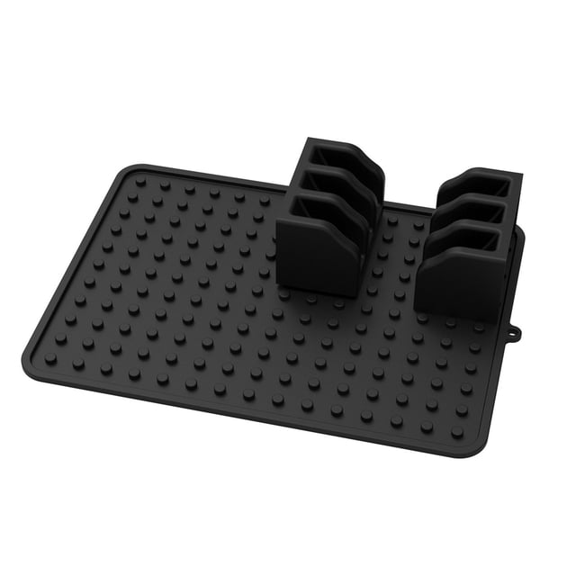 BUYISI Silicone Drain Pad Drying Mat with Dish Holder for Kitchen Tableware 40X30Cm Black
