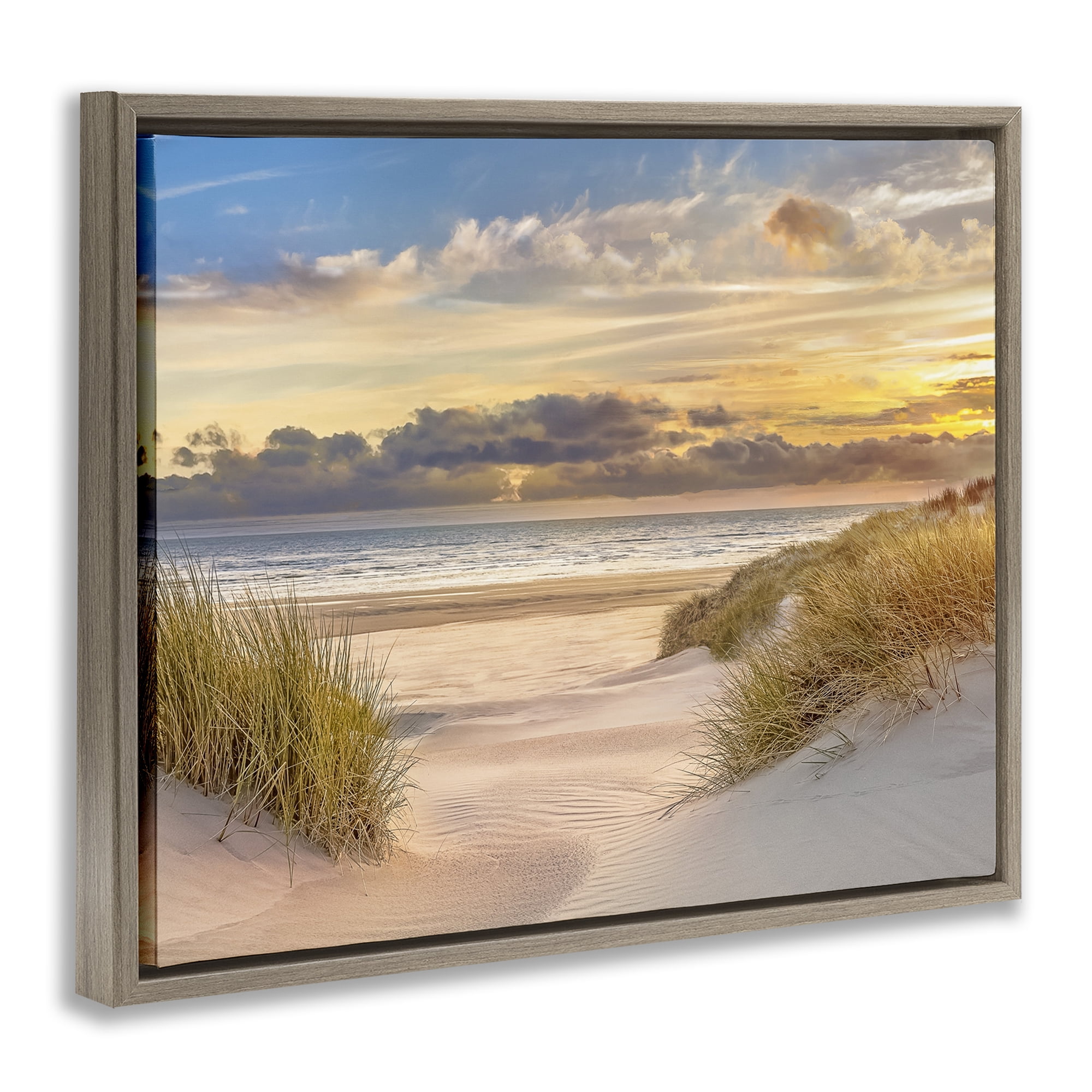 Stupell Industries Serene Beach Between Dunes Landscape & Nature Photography Brown Floater Framed Canvas Art Print Wall Art, 25 x 31