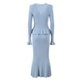 thumbnail image 4 of ZJYT Elegante vestido de suéter de punto de una pieza con volantes y cuello en V para mujer Otoño 2024 Vestido de fiesta de noche con mangas acampanadas y trompeta, 4 of 5