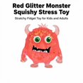 thumbnail image 2 of Red Glitter Monster Squishy Stress Toy with Stretchy Material, 1-Pack, Red with Green Eyes and White Horns, for Kids and Adults, Squeeze Toy, 2 of 3