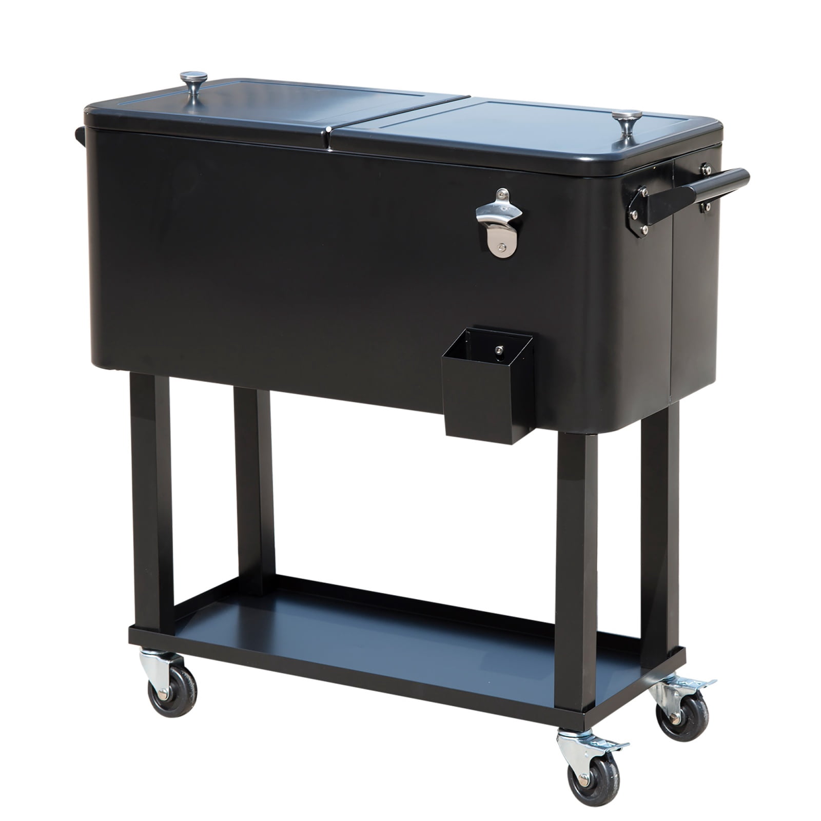 80 QT Rolling Cooling Bins Ice Chest on Wheels, Outdoor Stand-Up Drink Cooler Cart for Parties, Backyard, Poolside