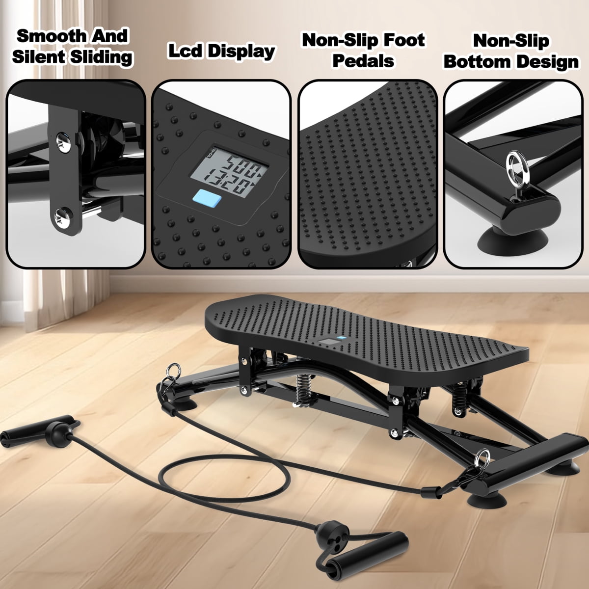 Sliding Ski Simulator with Resistance Bands - Indoor Ski Fitness Equipment for Home Gym, Equipped with Resistance Bands and Non-Slip Base, Full-Body Cardio Trainer for Core, Leg, and Arm Workouts.