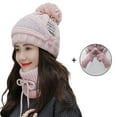 thumbnail image 2 of 4Pcs/Set Winter Knit Beanie Hat Scarf Set with Face Cover Touchscreen Gloves for Women, Pom Slouchy Skull Cap with Fleece Lined, 2 of 7