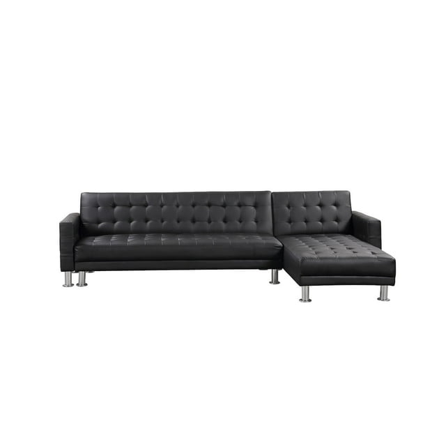 Velago Attalens Adjustable Faux Leather Sectional Sleeper Sofa, Black