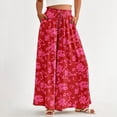 thumbnail image 3 of Women Casual High Waist Wide Leg Pants Summer Floral Solid Long Pants Beach Trousers with Pocket, 3 of 4