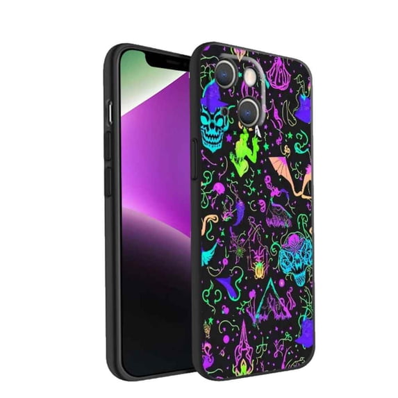 Horror-Black-Witchy-Neon-Skulls-2 Phone Case, Degined for iPhone 14 Plus Case Men Women, Flexible Silicone Shockproof Case for iPhone 14 Plus