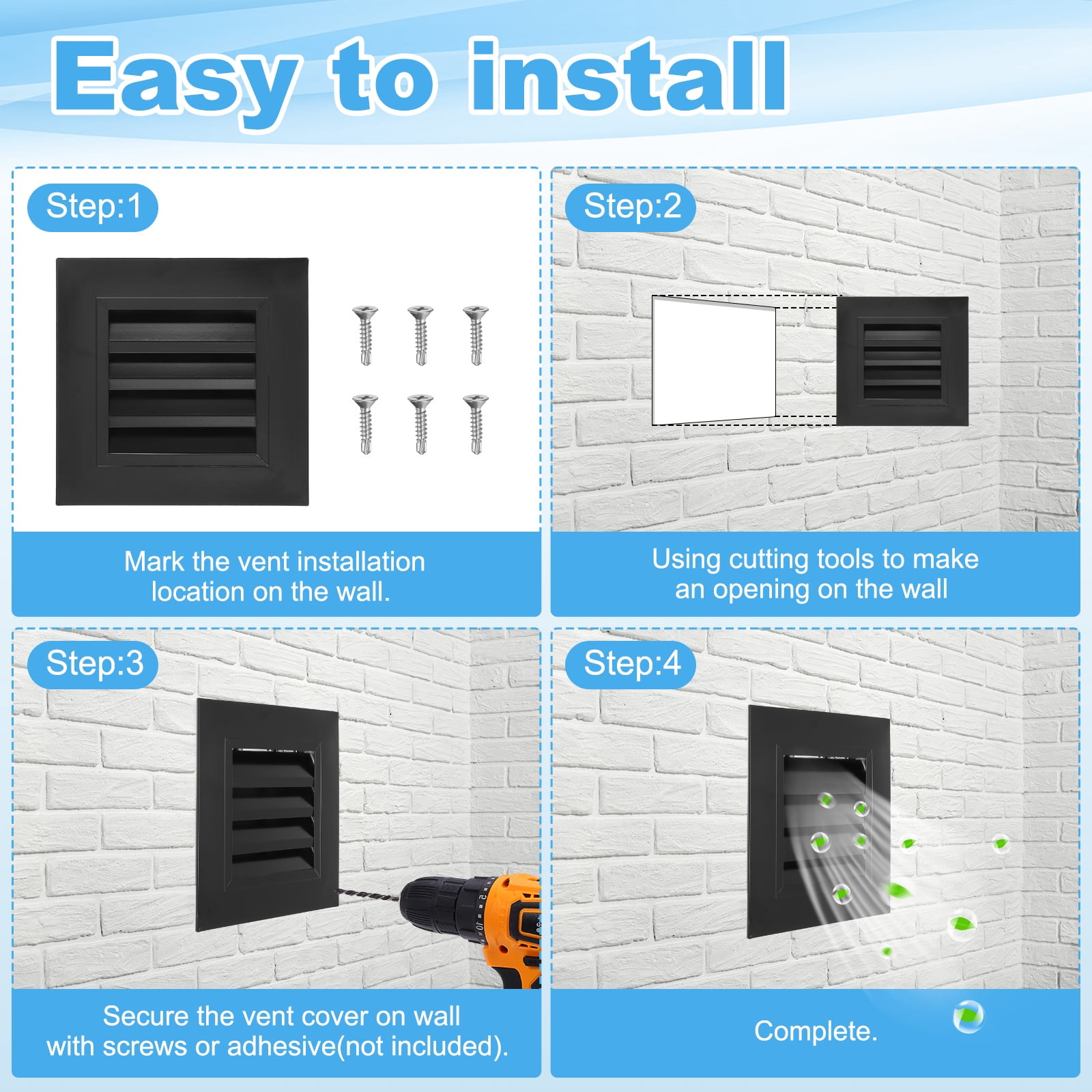 Uxcell 8x16 Inch Gable Vent, 1PCS Aluminum Alloy Wall Shed Vents with Strainer, Black