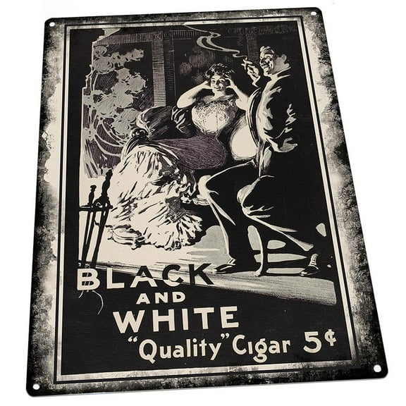 Black and White Quality Cigar Vintage Ad 9"x12" Metal Sign, Wall Decor for Home Theater or Family Room