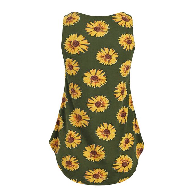 Mode Femmes Sans Manches Tournesol Impression Couleur Bloc Réservoir T-Shirt Top