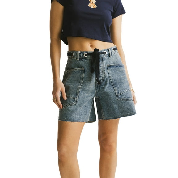 Rdhnmea Women's Summer Bandage Denim Shorts Wide Leg Streetwear Jeans Shorts