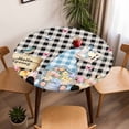 thumbnail image 5 of Blue Gnome Tulips Elastic Fitted Round Table Cover Spring Floral Buffalo Plaid Waterproof Outdoor Tablecloth for Holiday Party, Picnic, Patio & Dining Fits Tables Up to 36"-44", 5 of 8