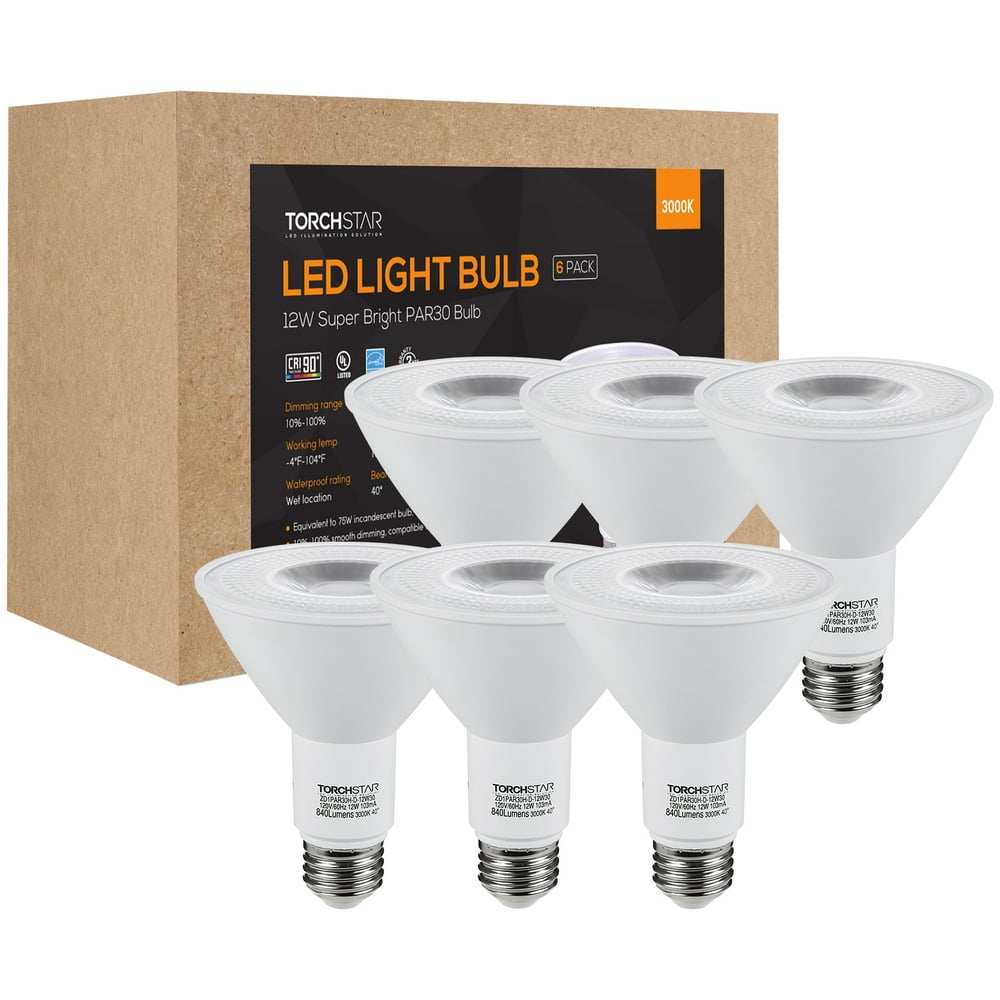 6 Pack Dimmable 12W PAR30 LED Light Bulbs, Outside Security Light Bulbs