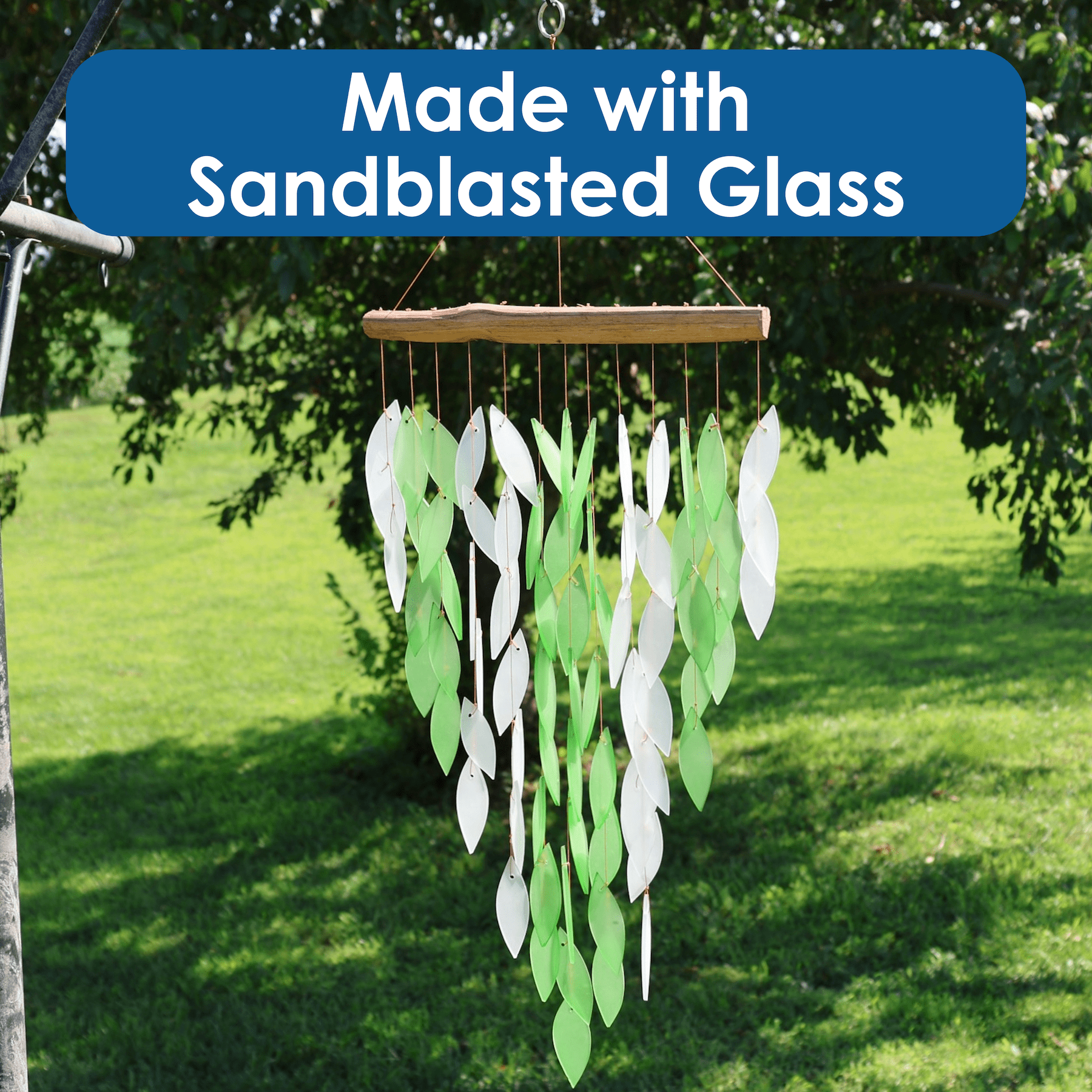 Blue Handworks Glass Wind Chime Deluxe Green Waterfall Wind Chimes Garden Decor