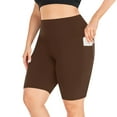 thumbnail image 3 of CFLVAEK Women's Plus Size Biker Shorts with Pockets Spandex Stretch High Waist Bike Short Solid Color Quick Dry Yoga Gym Fitness Leggings 2025 （Brown XXXL）, 3 of 7