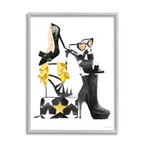 Stupell Industries Chic Fashion Accessory Arrangement Stacked Glam Shoes Glam Painting Gray Framed Art Print Wall Art, 24 x 30, Design by Mercedes Lopez Charro