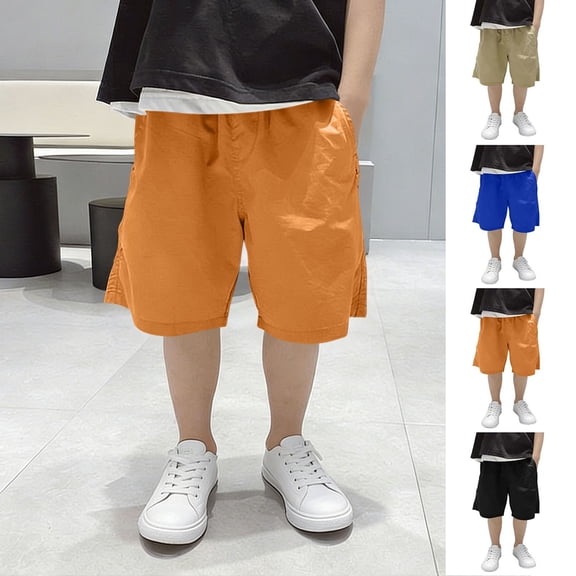 MKOSPLRT Summer Shorts for Big Boy 5-15Y Elastic Waist Baggy Cargo Shorts Solid Lightweight Knee Length Bermuda Shorts with Pocket