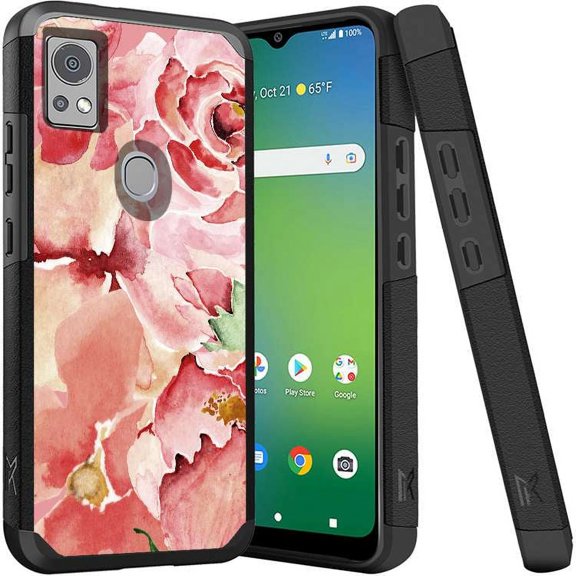 ANJ  Shockproof Dual Layer Slim Hard Case   Tempered Glass Cover Compatible with Icon 5, AT&T Motivate 4 - Flower Pedals