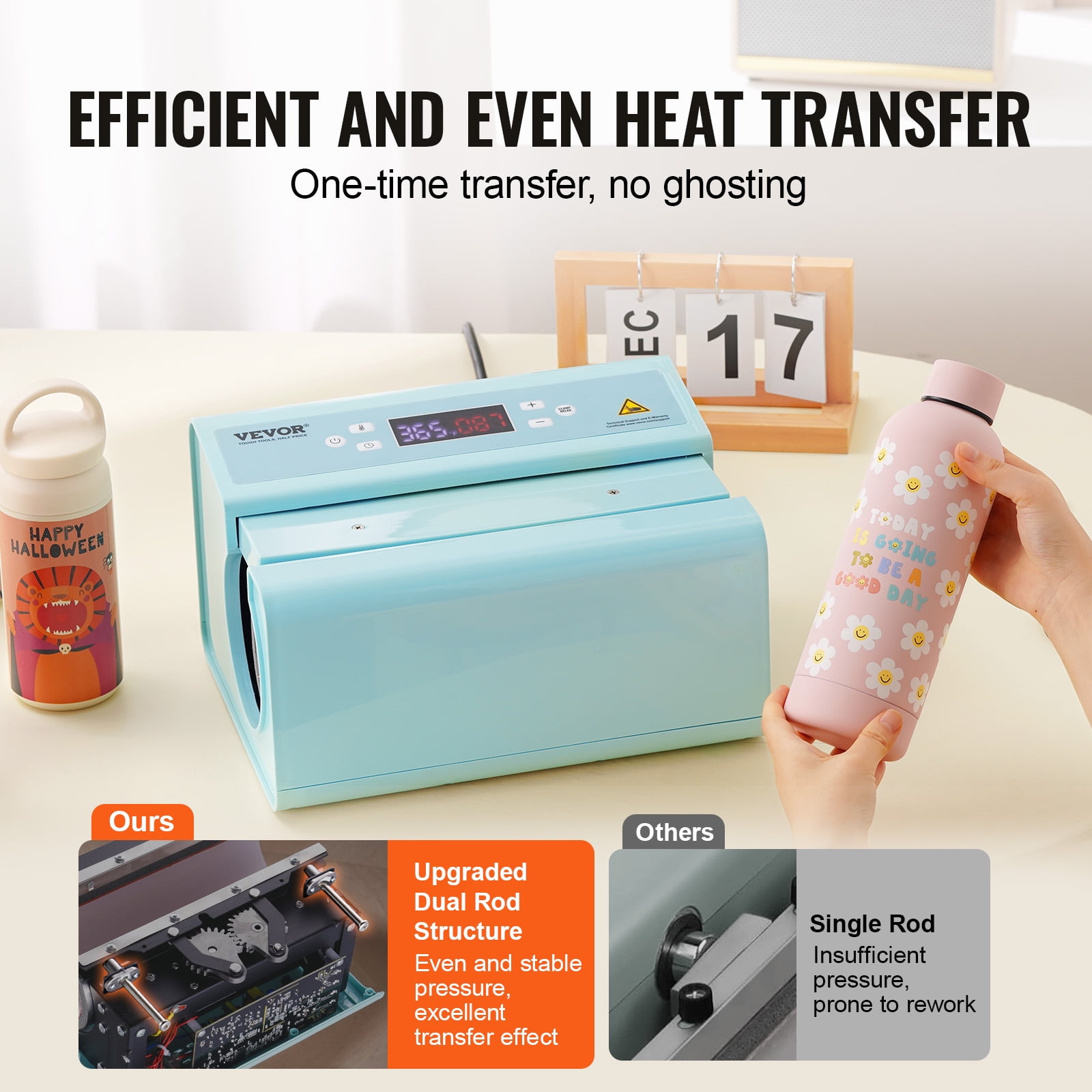 VEVOR Auto Tumbler Heat Press Machine, Mug Heat Press for 11-30oz Sublimation Tumblers, Heat Up Fast and Even, Tumbler Press with Tape and Glove, Temp and Time Setting, for Tumblers, Mugs, Blue
