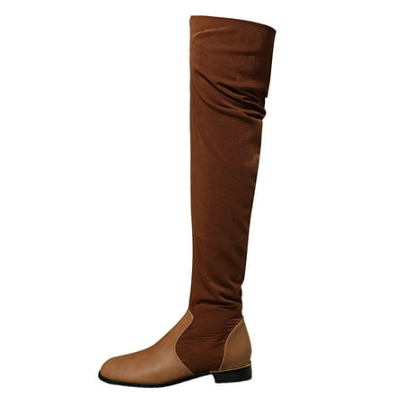 

eileial Women s Over The Knee Platform Thigh High Boots Long Stretch Soft Chunky Lug Sole Fall Boots Brown 8.5