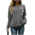 thumbnail image 2 of AKOEE Plain Cotton Hoodie with Colorblock Drawstring Womens V Neck Loose Sweatshirt Casual Fall Winter Pullover Top (2XL, Gray), 2 of 6