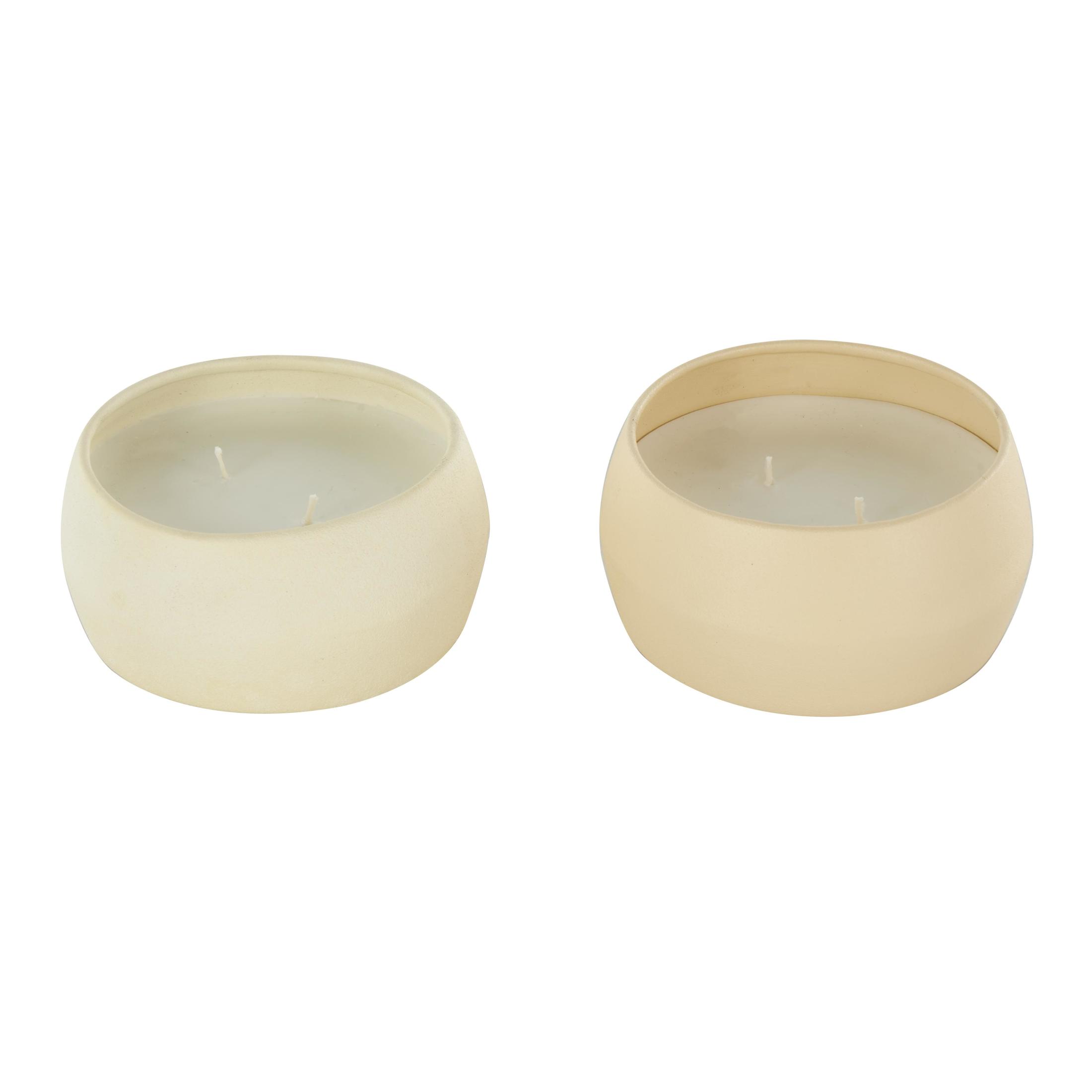 DecMode 2 Holder Beige Metal Fresh Cotton / White Tea & Ginger Scented Textured 9oz 2 Wick Candle with White Wax, (Set of 2)