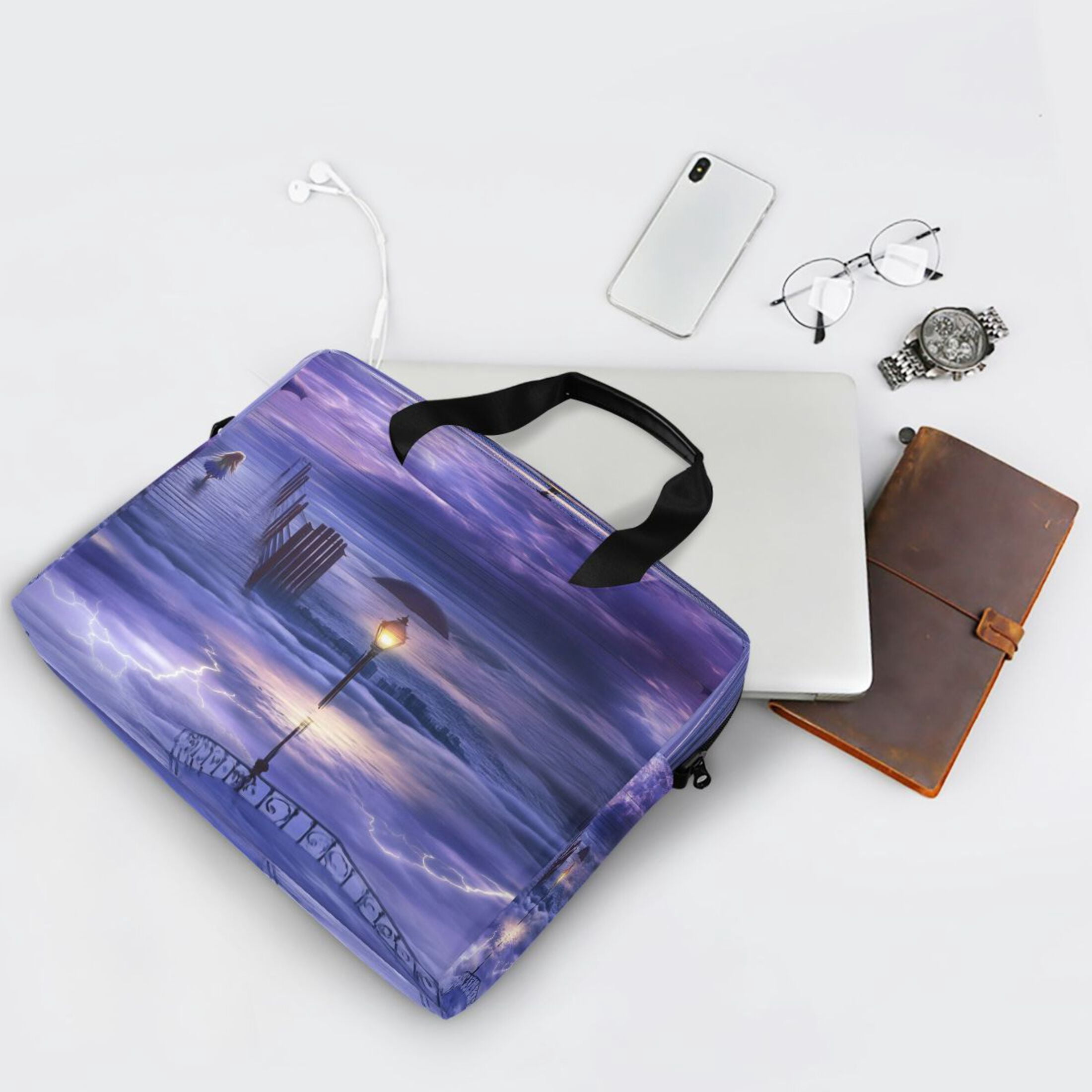 16" Laptop Tote Bag Laptop Sleeve Case Computer Briefcase for Work & Travel Purple Clouds