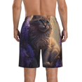 thumbnail image 3 of KLL Purple Flower Lazy Cat Men's Casual Summer Beach Shorts Hawaiian Shorts with Pockets-Large, 3 of 5
