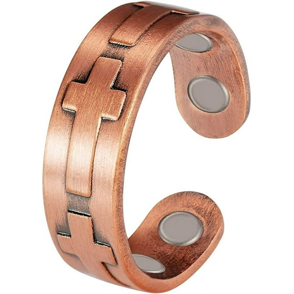 Magnetia Christian Cross Copper Magnetic Ring, Pure Copper Jewelry, Adjustable Size