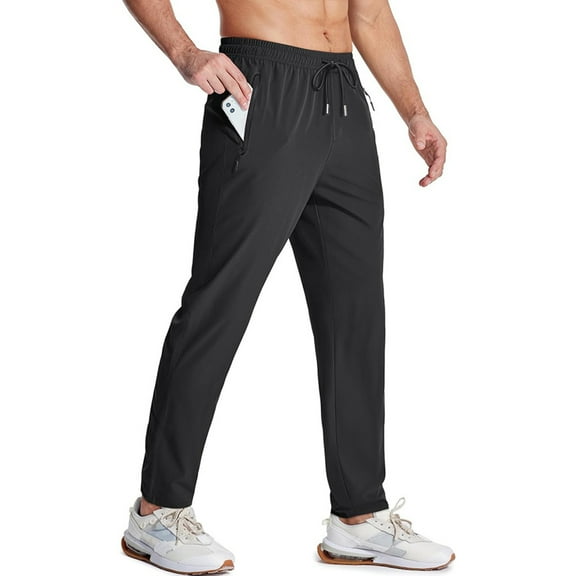 CharmCyan Mens Lightweight Athletic Joggers with Zipper Pockets Quick Dry Stretch Workout Pants for Running Training Gym Black L