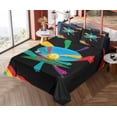 thumbnail image 4 of Ambesonne Emoji Fitted & Top Sheet Set with Sham, Soccer Colorful Stars Pattern, Black and Multicolor, 4 of 5