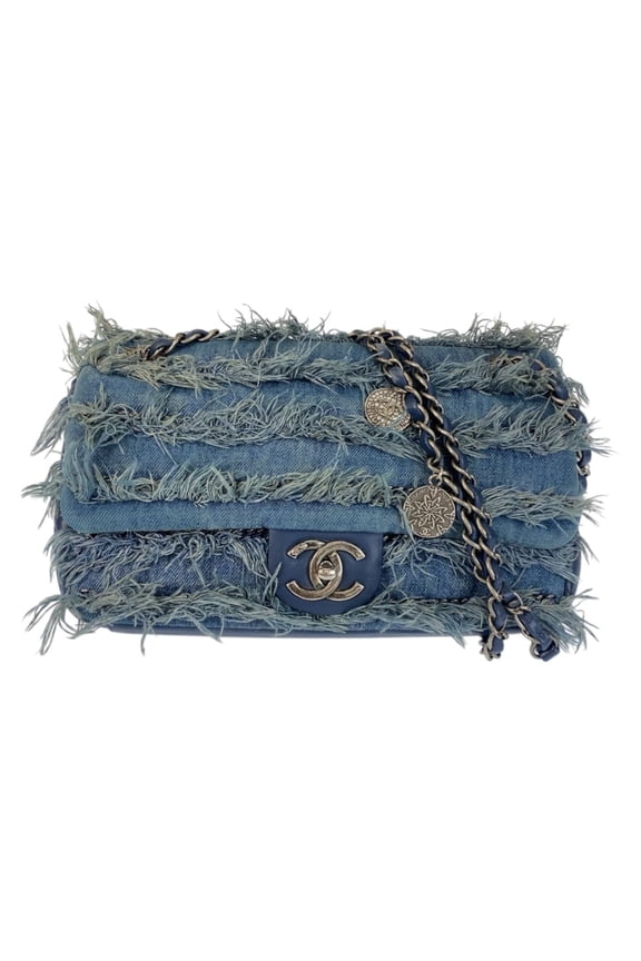 Pre-Owned CHANEL Coco Mark Turn Lock Blue Silver Hardware Denim Leather Chain... (Good)